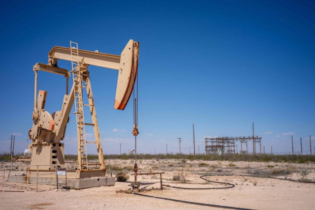 An oil pumpjack in a field on March 24, 2024 in Grandfalls, Texas.