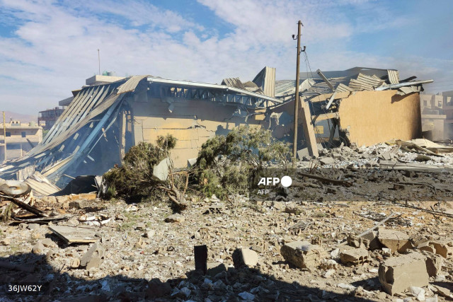 This picture shows the destruction at the site of an overnight Israeli airstrike in Lebanon's eastern city of Baalbek on October 11, 2024, amid the ongoing war between Hezbollah and Israel.