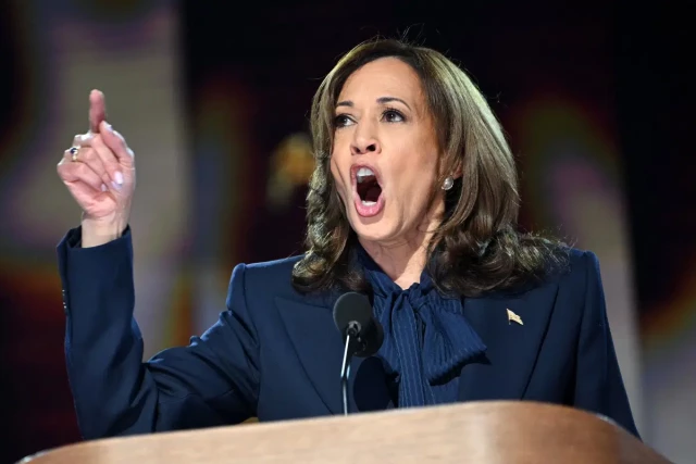 US Vice President and 2024 Democratic presidential candidate Kamala Harris speaks on the fourth and last day of the Democratic National Convention (DNC) at the United Center in Chicago, Illinois, on August 22, 2024