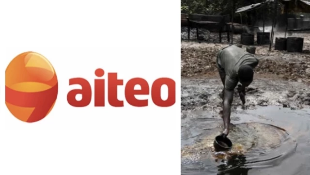 picture of Aiteo Logo and A man fetching Crude oil