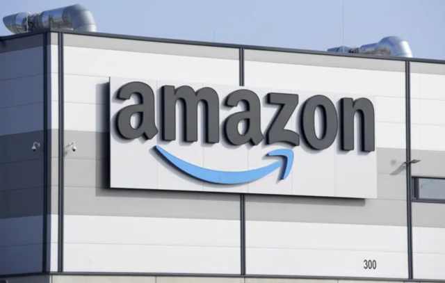 Amazon company logo is seen on the facade of a company's building in Schoenefeld near Berlin, Germany, on March 18, 2022