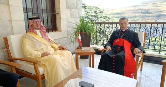 Saudi Ambassador to Lebanon Waleed Bukhari meets with Maronite Patriarch Beshara Al-Rahi in Diman.