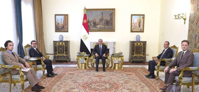 Egyptian President Abdel Fattah al-Sisi receives French Foreign Minister Stephane Sejourne in Cairo on Saturday.