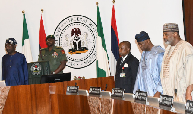 Agriculture and Food Security, Sen Abubakar Kyari during March's Federal Executive Council meeting at the Presidential in Abuja on 25th March 2024