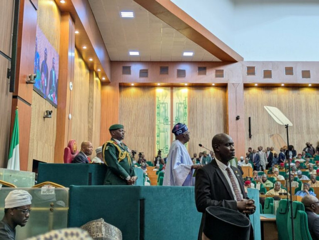 Tinubu addressing the National Assembly.
