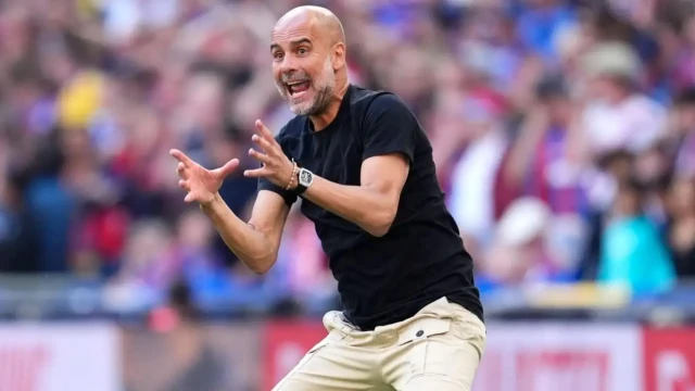 Man City manager Pep Guardiola looks frustrated during a match