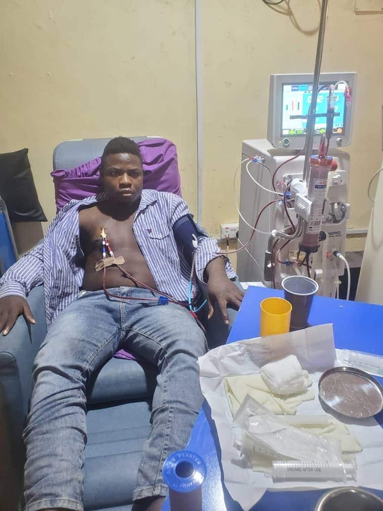 Picture of  Engineer Samad Race undergoing dialysis treatment, highlighting the critical importance of healthcare access and support for those battling kidney disease.