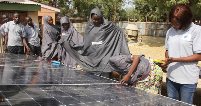 Solar technicians during a training