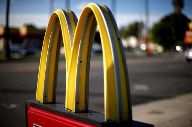 Logo of McDonald's is seen in Los Angeles, California, United States, April 22, 2016.