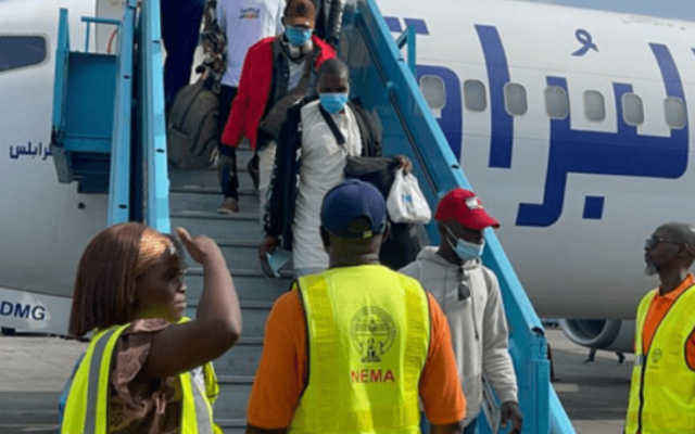 Photo of the National Emergency Management Agency Receiving the repatriated Nigerians from Libya