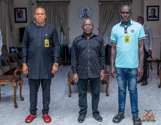 Ogbonnaya Igbojionu (Left), Gov. Alex Otti (Middle), Olawale Adediji (Right)