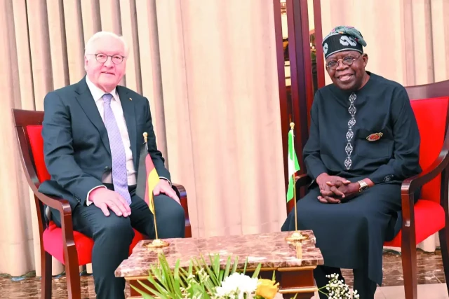 President Bola Tinubu receiving Mr Frank–Walter Steinmeier, the President of Germany, in a State Visit on Wednesday at the Presidential Villa, Abuja