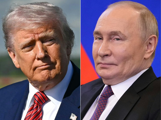 Combination of pictures created on June 04, 2025 shows, L/R, US President Donald Trump in Morristown, New Jersey, May 23, 2025, and Russian President Vladimir Putin at the Kremlin in Moscow on May 28, 2025.