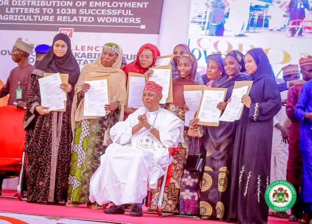 Governor Abba Yusuf presents employment letters to newly hired agricultural extension agents in Kano