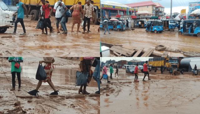 Photo of a Cross section of commuters at the collapsed Asaba-Onitsha road