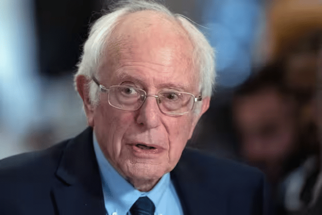 Sen. Bernie Sanders speaking to reporters at the U.S. Capitol on March 7, 2024, before President Biden’s State of the Union address.