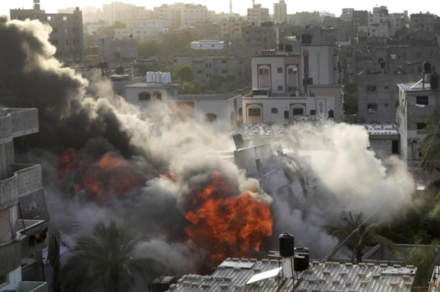 Israeli airstrike targeting a building in Gaza