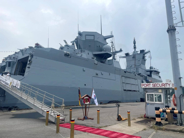 The German frigate "Baden-Wuerttemberg" is moored in the port of Incheon, 06 September 2024, South Korea.