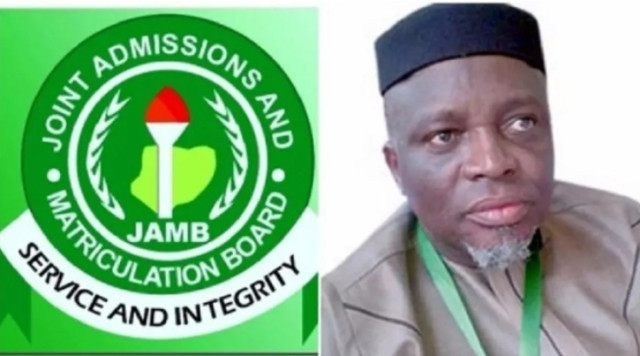 Photo of JAMB Logo and Registrar, Prof Ishaq Oloyede