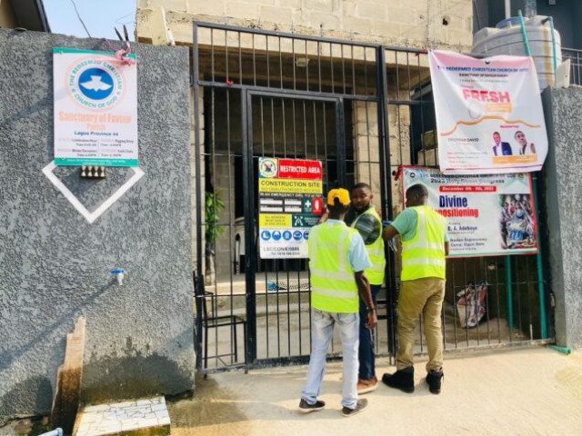 Lagos State Environmental Protection Agency (LASEPA) sealing a church