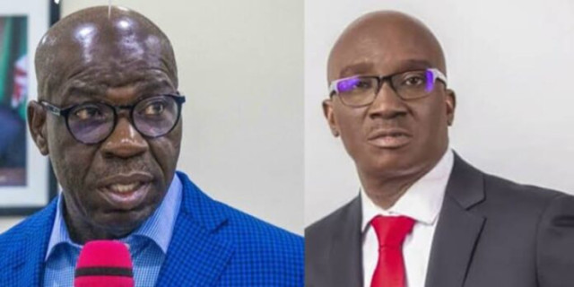 Photo of Edo state Governor, Godwin Obaseki and the Governor-elect, Monday Okpebholo