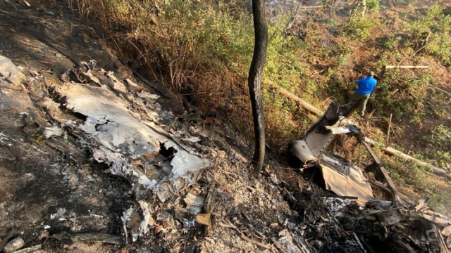 Photo of This handout photo released by Civil Protection of Jalisco state shows a man looking at the site where a Cessna 207 plane crashed in Santa Maria del Oro, Jalisco state, Mexico on December 22, 2024.