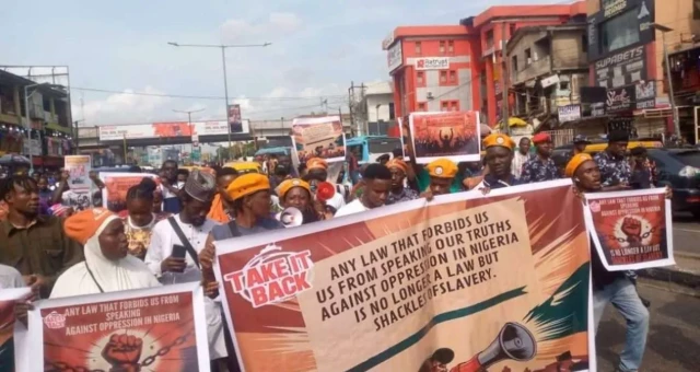 Take-It-Back protesters converge at Ikeja Under Bridge, Lagos.