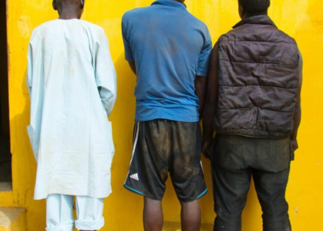 Photo of the The suspects: Adeleke Oke,  OkeSikiru Lawal (37) and Moshood Ayinde (37)