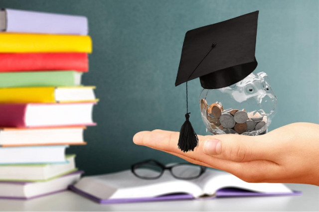 Photo of textbooks and graduation cap