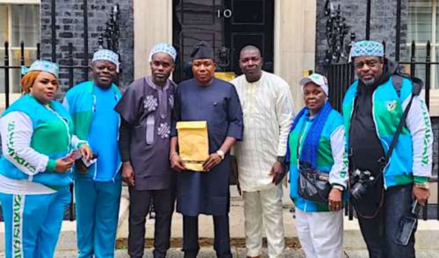 Photo of Members of the Yoruba Nation movement with activist, Chief Sunday Adeyemo, popularly known as Sunday Igboho (M)