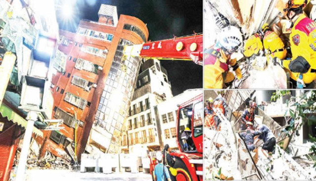 Photos of earthquake that destroyed buildings and killed nine and rendered scores injured in Taiwan