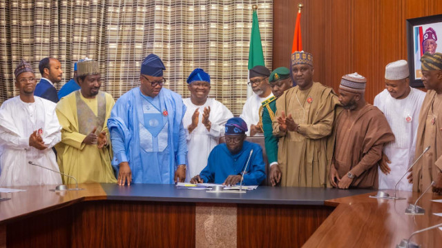 President Tinubu with Ministers during the budget signing