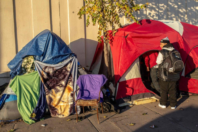 The homeless tents near the Little Earth housing project is along Cedar and Hiawatha Avenues in Minneapolis, Minnesota, on October 23, 2018.