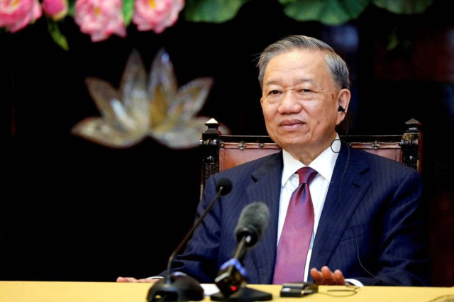 Vietnamese President To Lam attends a press briefing with Russian President Vladimir Putin (not pictured), at the Presidential Palace in Hanoi, Vietnam, Thursday, June 20, 2024