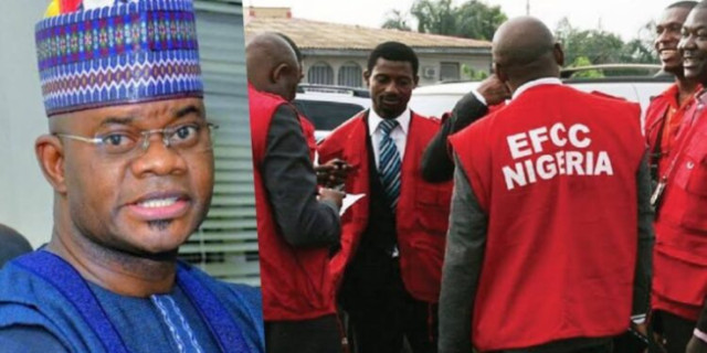 Ex-Governor Yahaya Bello of Kogi State and officials of the Economic and Financial Crimes Commission foiling his arrest